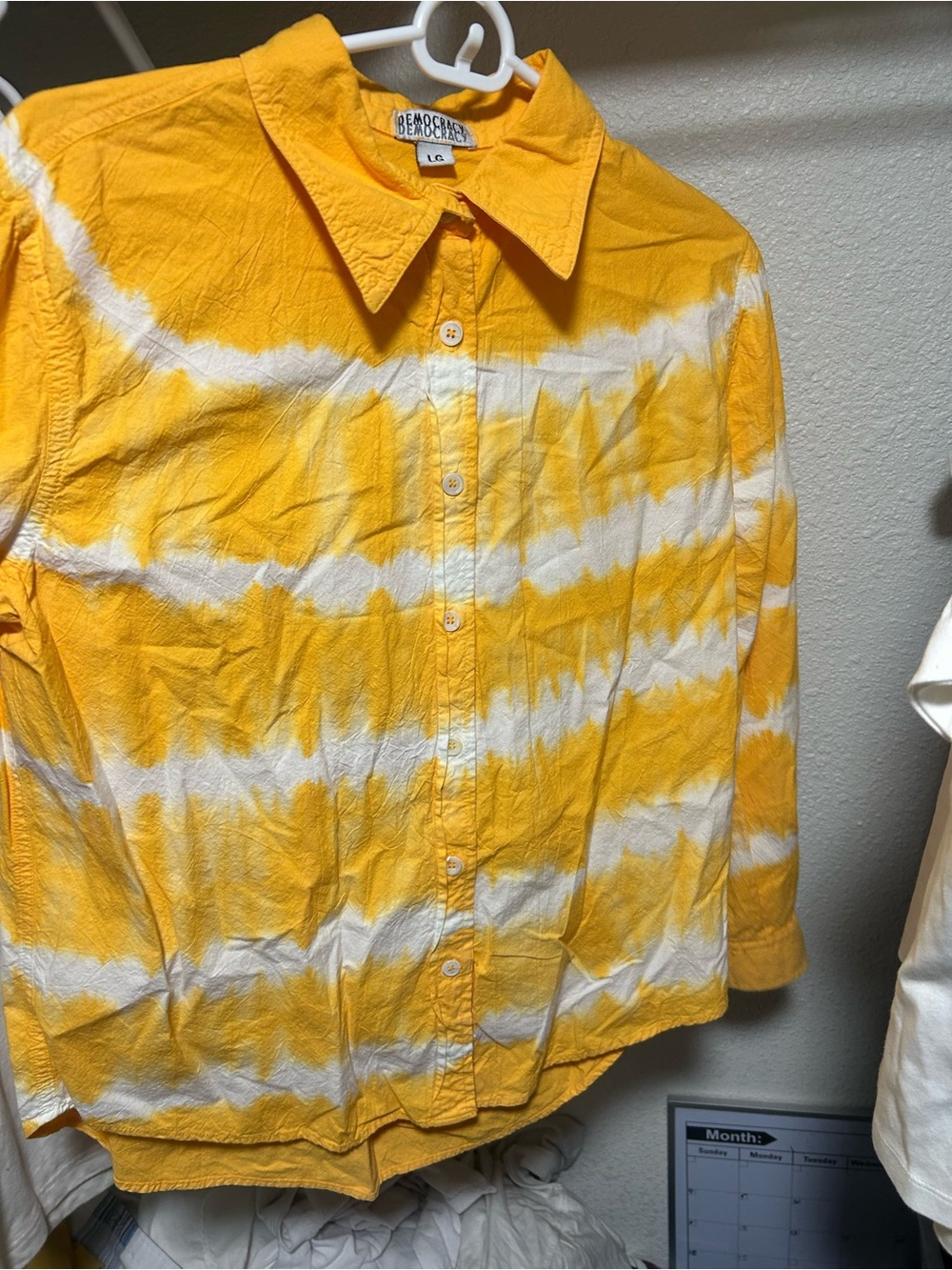 Democracy Yellow & White Tie-Dye Button-Up Long Sleeve